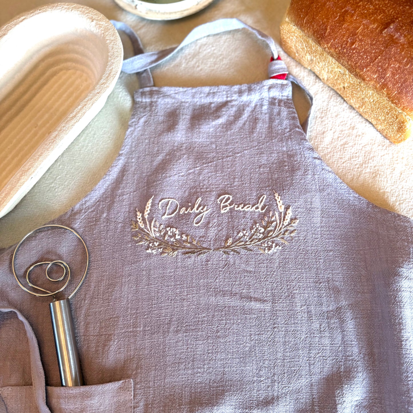 Hand Embroidered Linen Apron - Daily Bread - Amazing Faith Designs