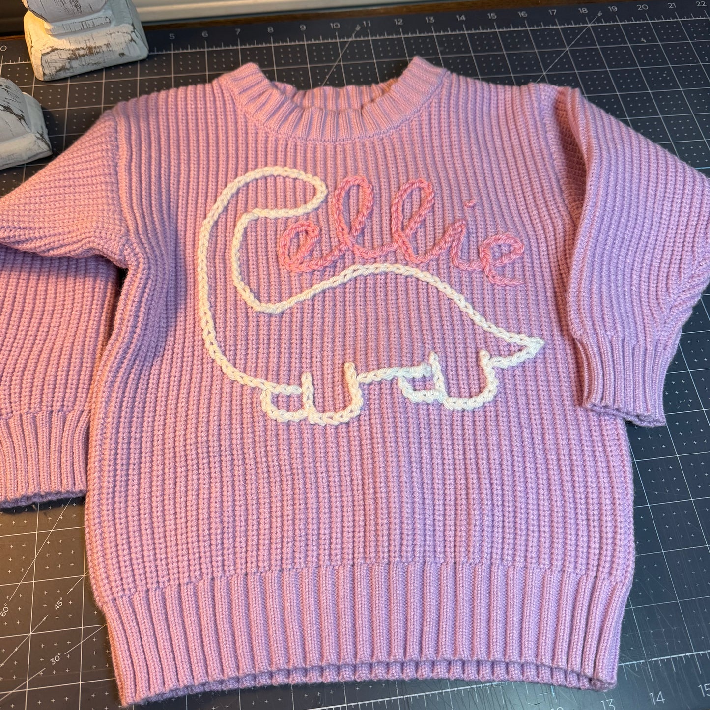 Dinosaur Hand Embroidered Sweater - Amazing Faith Designs