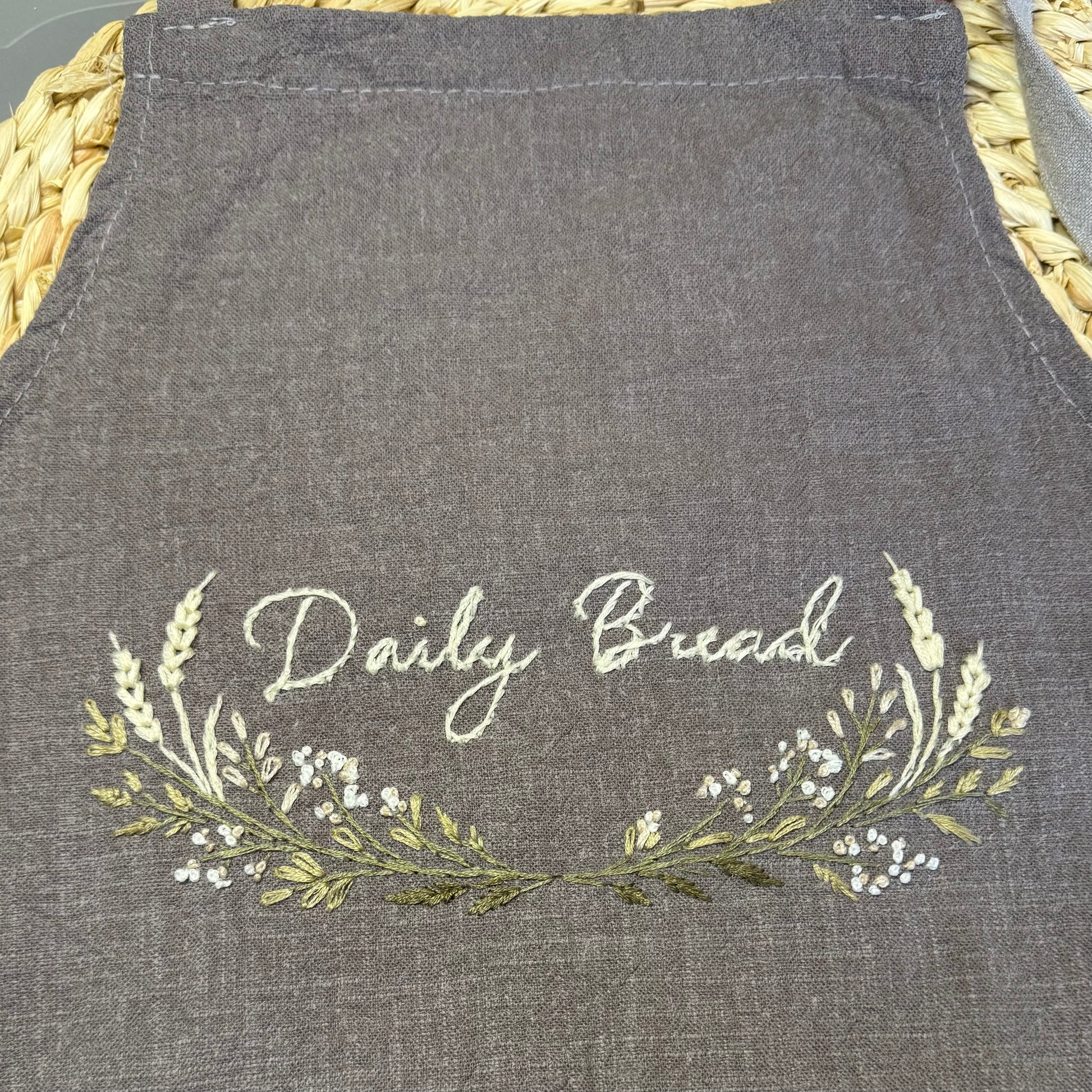 Hand Embroidered Linen Apron - Daily Bread - Amazing Faith Designs