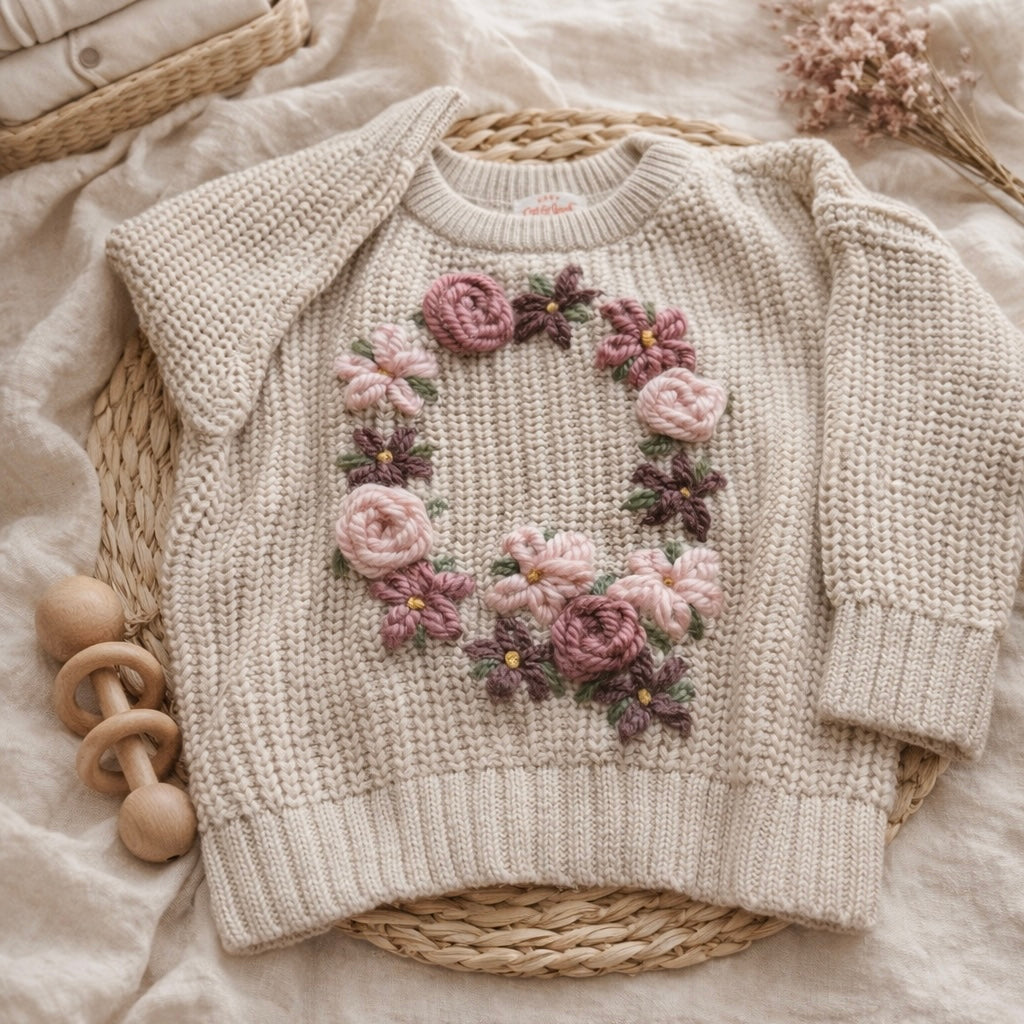Embroidered Flower Initial Sweater - Amazing Faith Designs