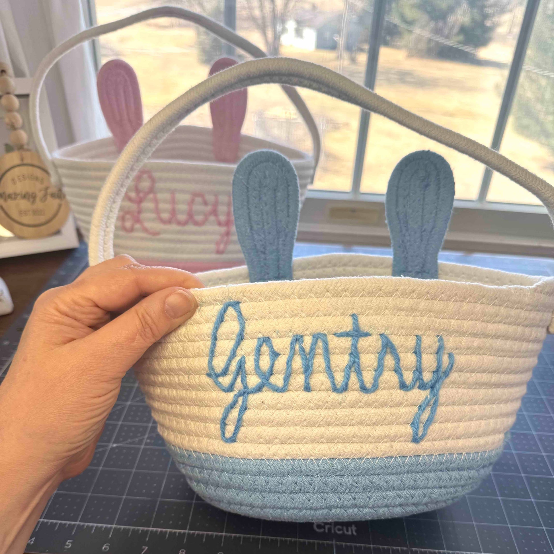 Personalized Easter Bunny Rope Basket - Amazing Faith Designs