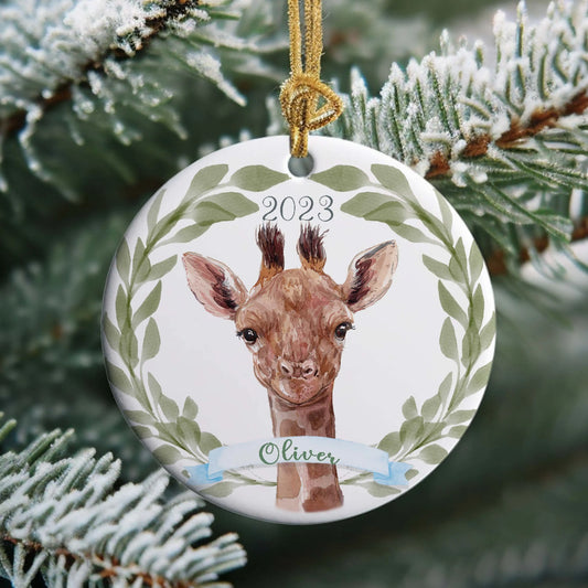 Giraffe Boy's Personalized Christmas Ornament Printify