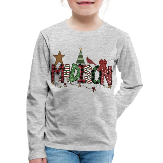 Girls Christmas Personalized Name Long Sleeve T-shirt | Christmas Child's Shirt, Holiday Name Shirt, Custom Name Tshirt SPOD