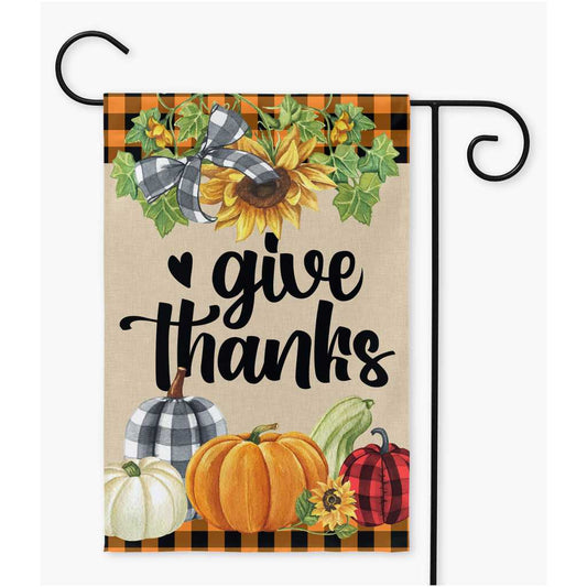 Give Thanks Pumpkins Fall Garden Flag, Thanksgiving Yard Flag - Amazing Faith Designs