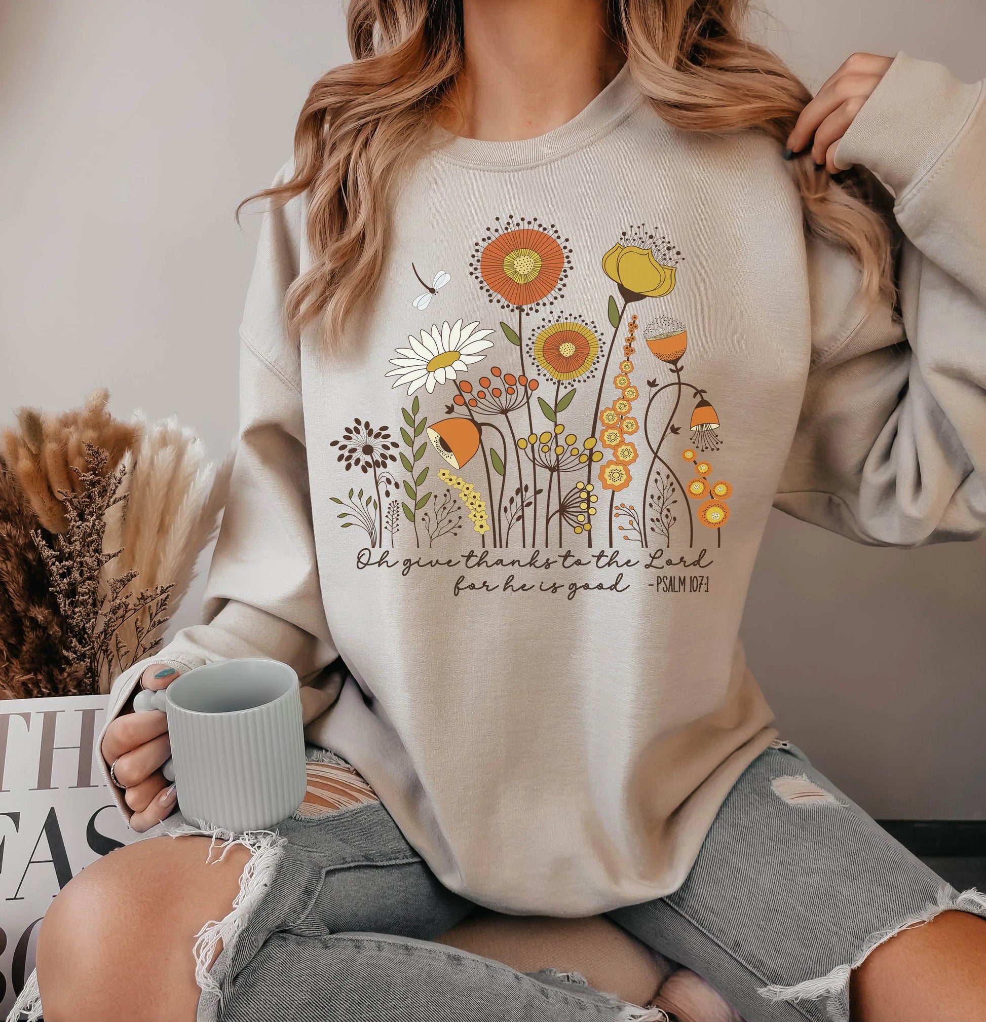Give Thanks to the Lord Fall Flowers Christian Sweatshirt - Amazing Faith Designs