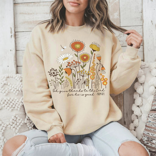 Give Thanks to the Lord Christian Sweatshirt | Psalm 107 - Amazing Faith Designs