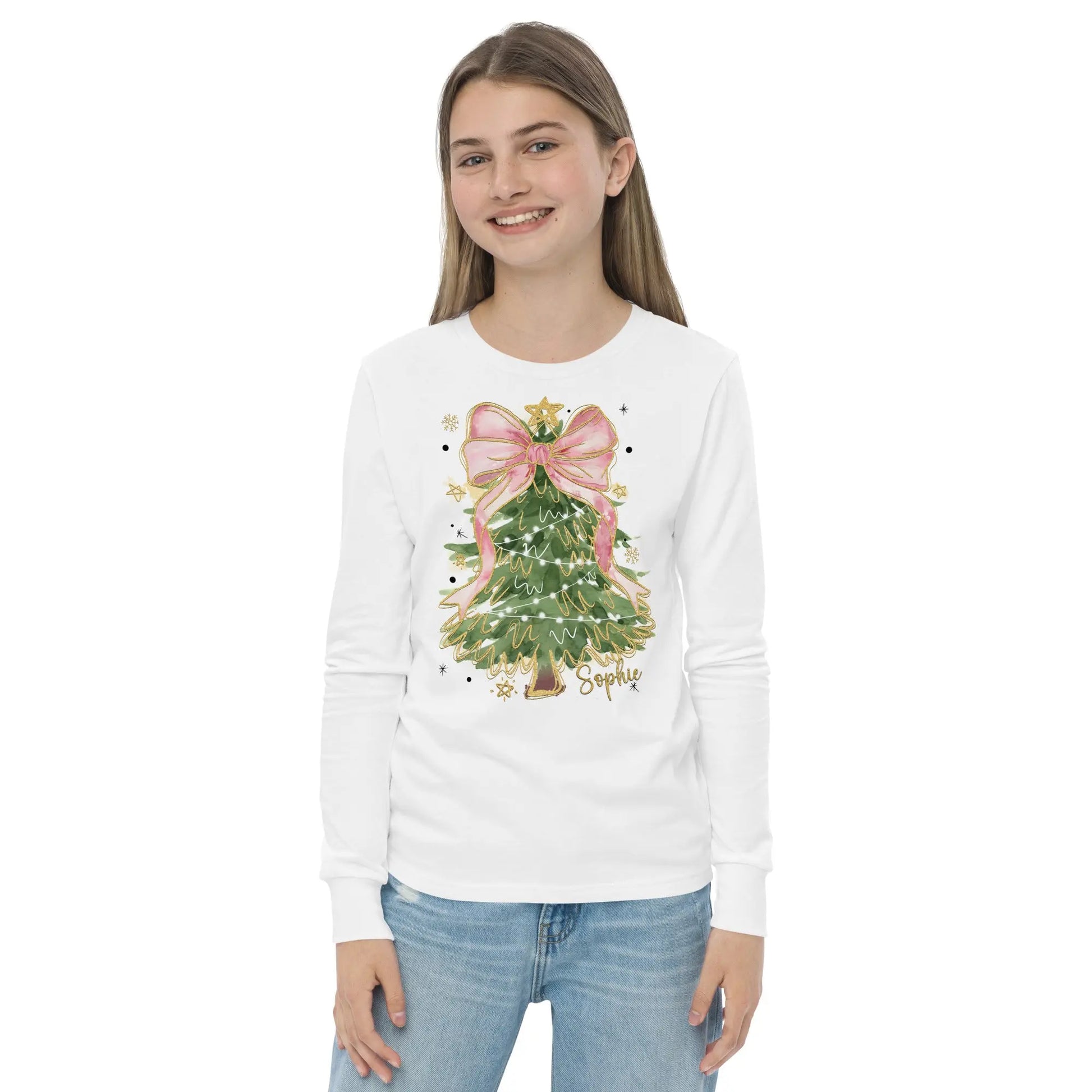 Glitter Christmas Tree Youth long sleeve tee Amazing Faith Designs