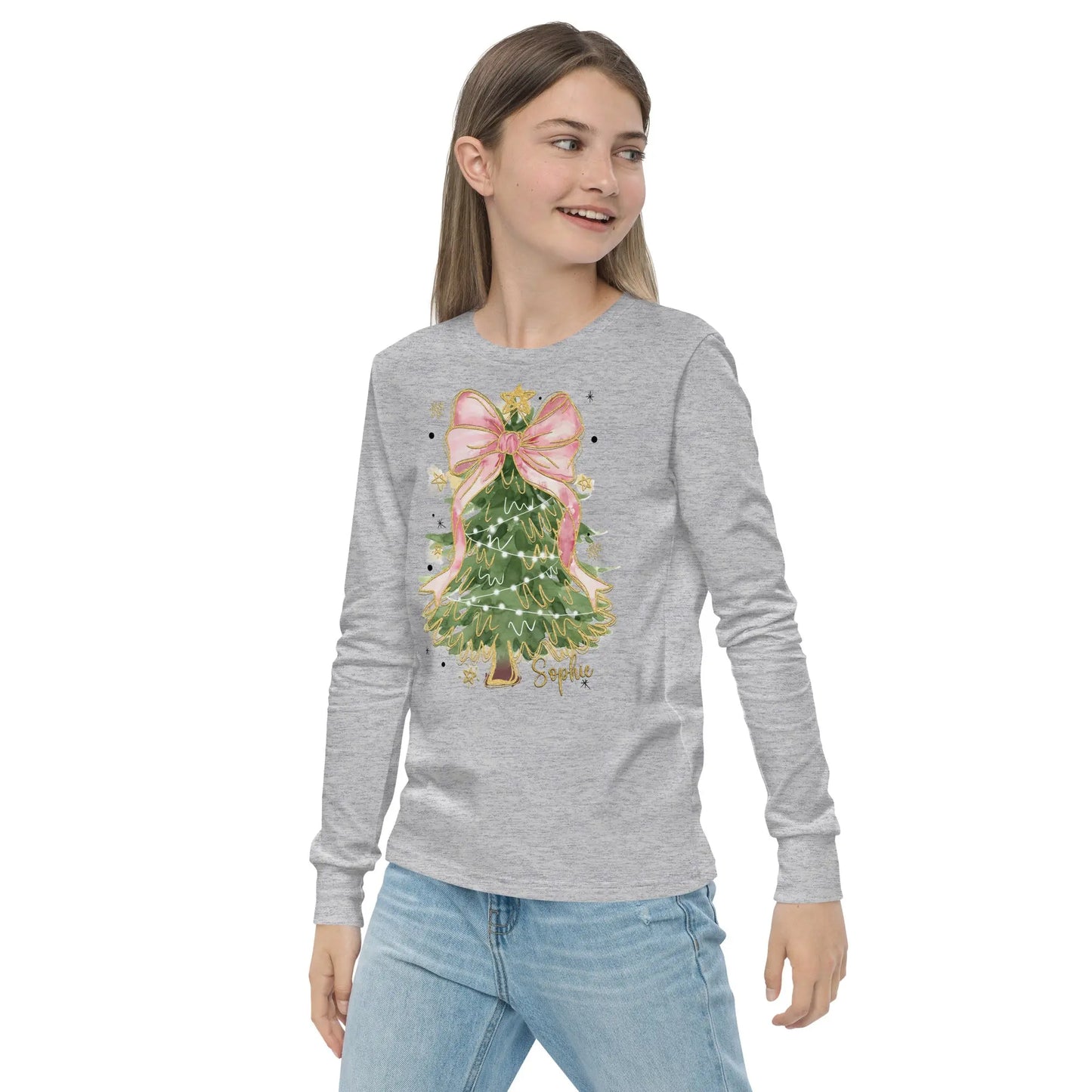 Glitter Christmas Tree Youth long sleeve tee Amazing Faith Designs