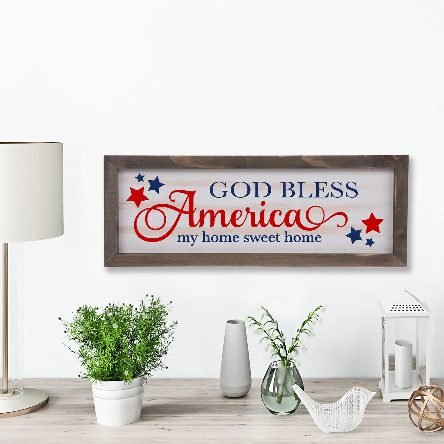 God Bless America Rustic Whitewashed Wood Frame Sign | 5.5" x 15" Farmhouse Decor | Christian Wood Decor amazingfaithdesigns