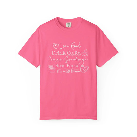 God Coffee Sourdough Books Comfort Colors Shirt Printify