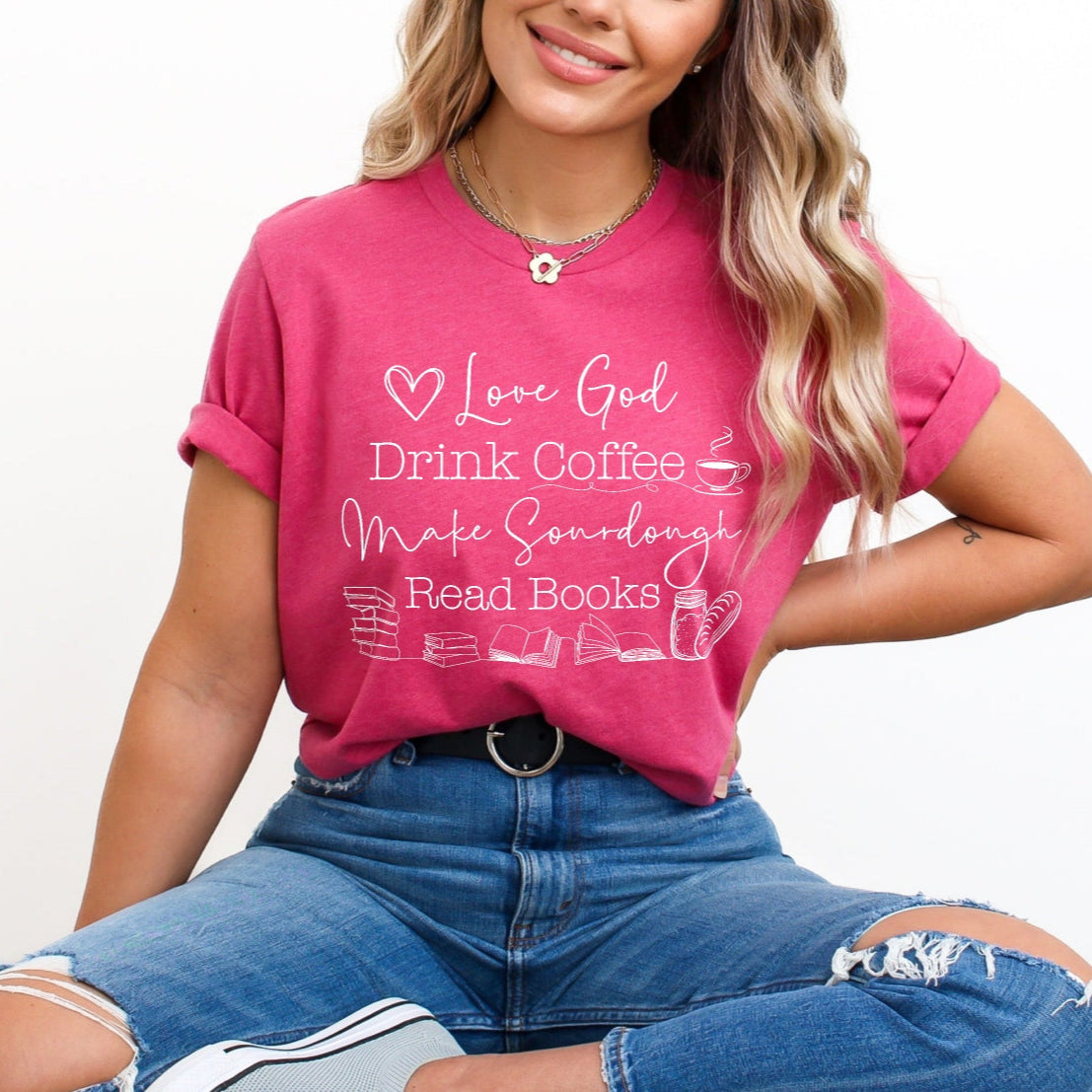 God Coffee Sourdough Books Shirt Printify