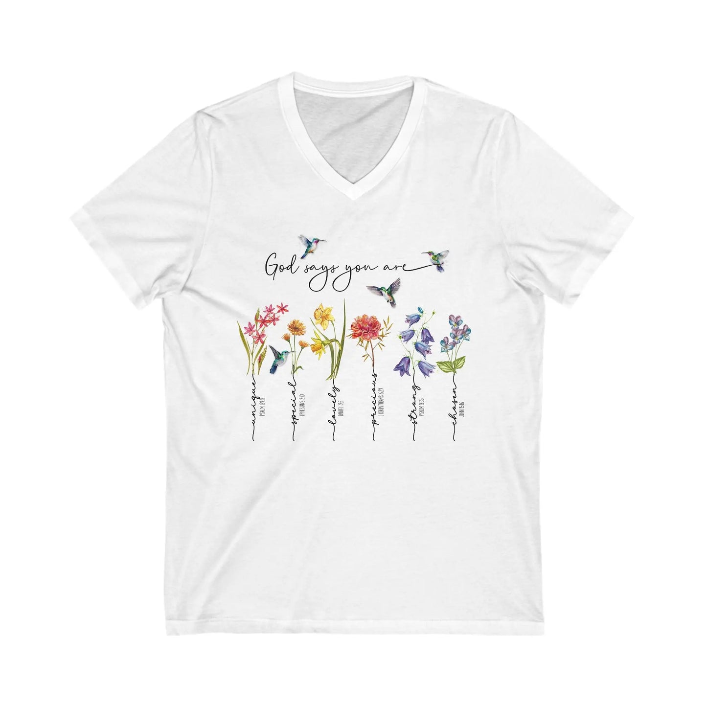 God Says You Are Wildflower V-Neck Christian Shirt Printify
