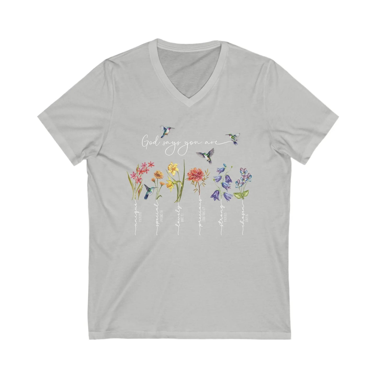 God Says You Are Wildflower V-Neck Christian Shirt Printify