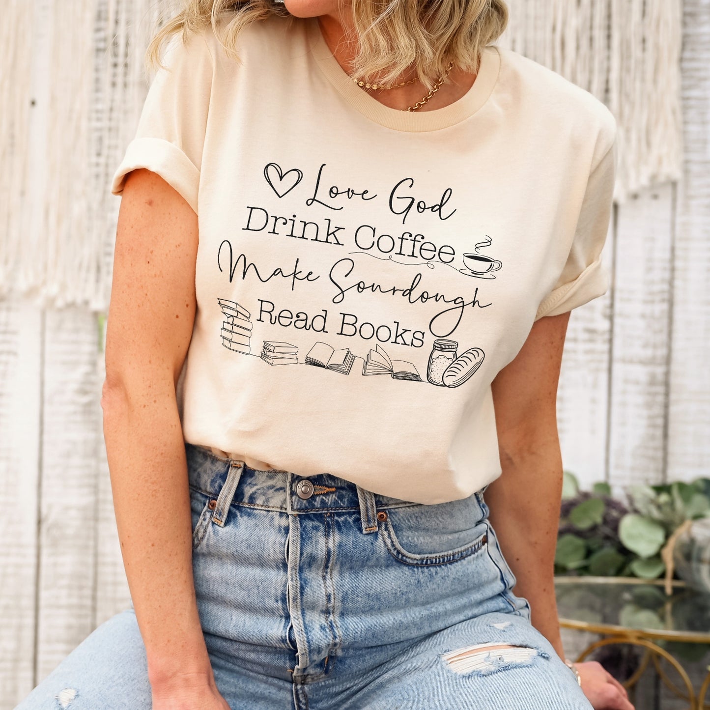 God Coffee Sourdough Books Shirt - Amazing Faith Designs