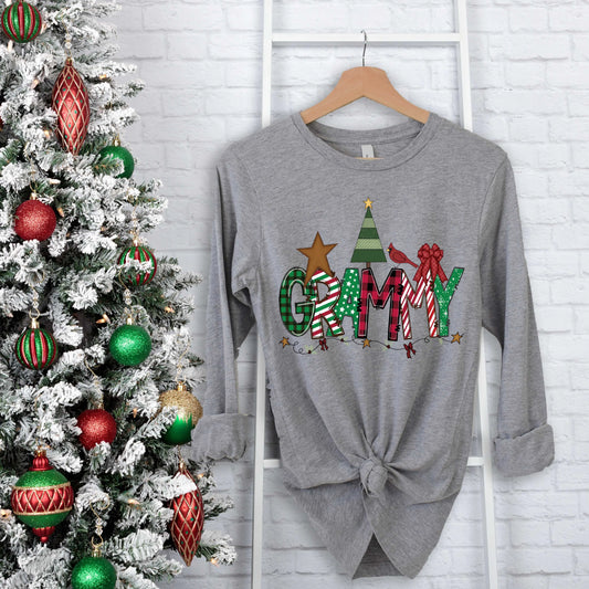 Grandma Personalized Long Sleeve Christmas T-shirt | Grammy Nana Mimi Gigi - Amazing Faith Designs