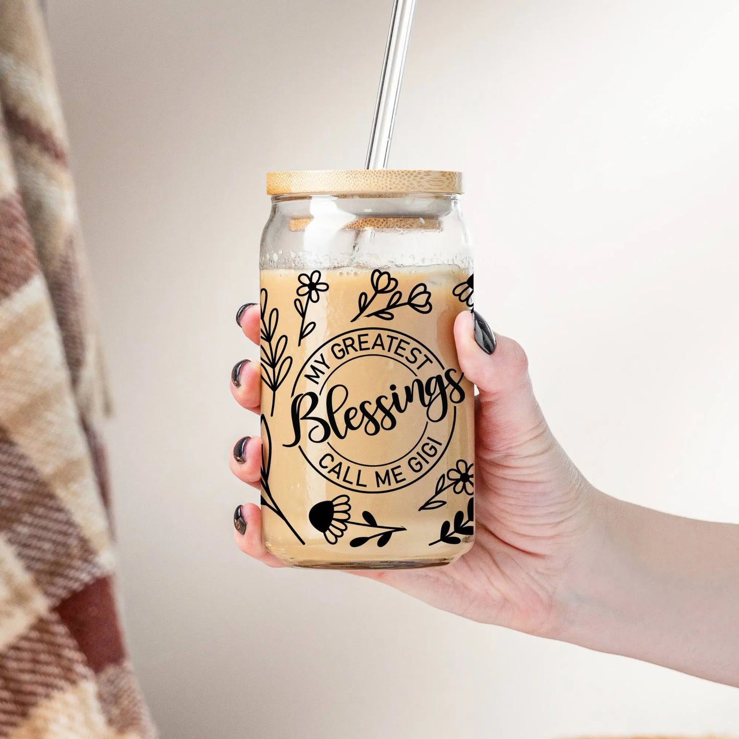 Grandma Wildflowers Iced Coffee Cup with Lid & Straw, 16oz Tumbler Amazing Faith Designs