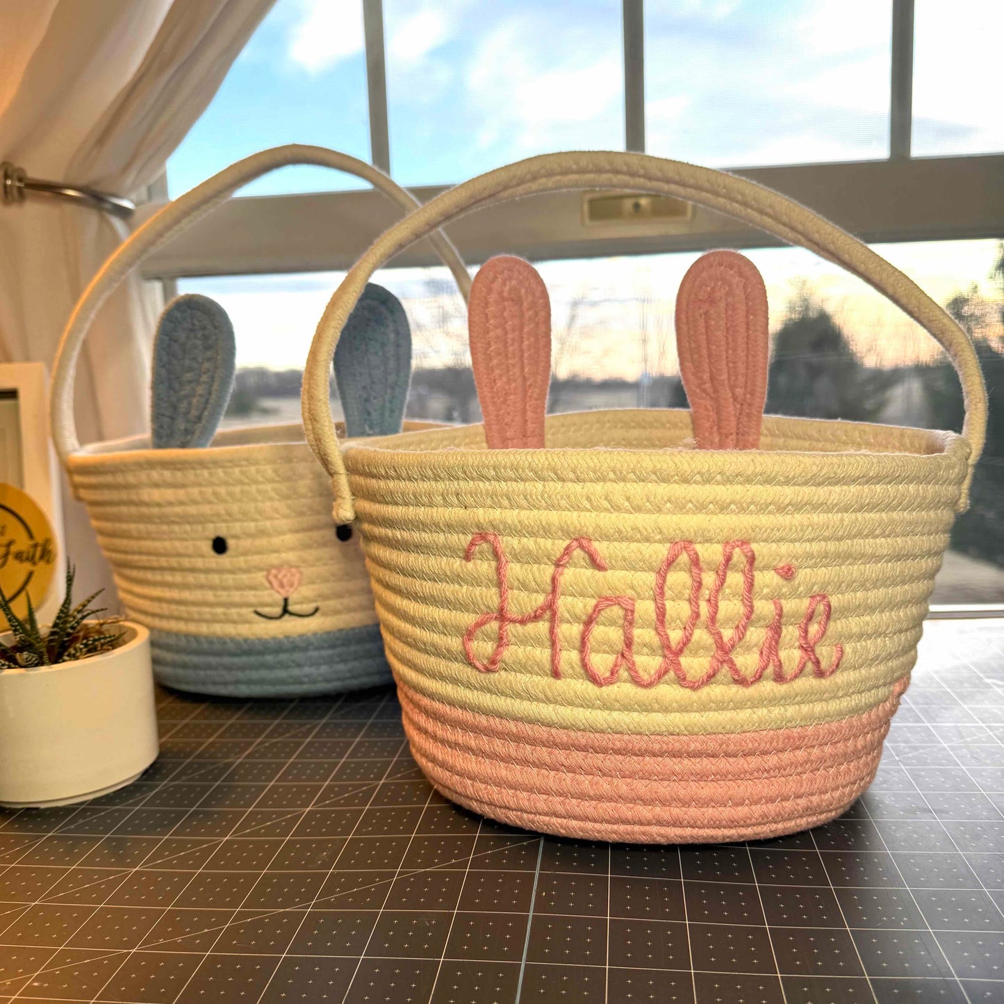 Personalized Easter Bunny Rope Basket - Amazing Faith Designs