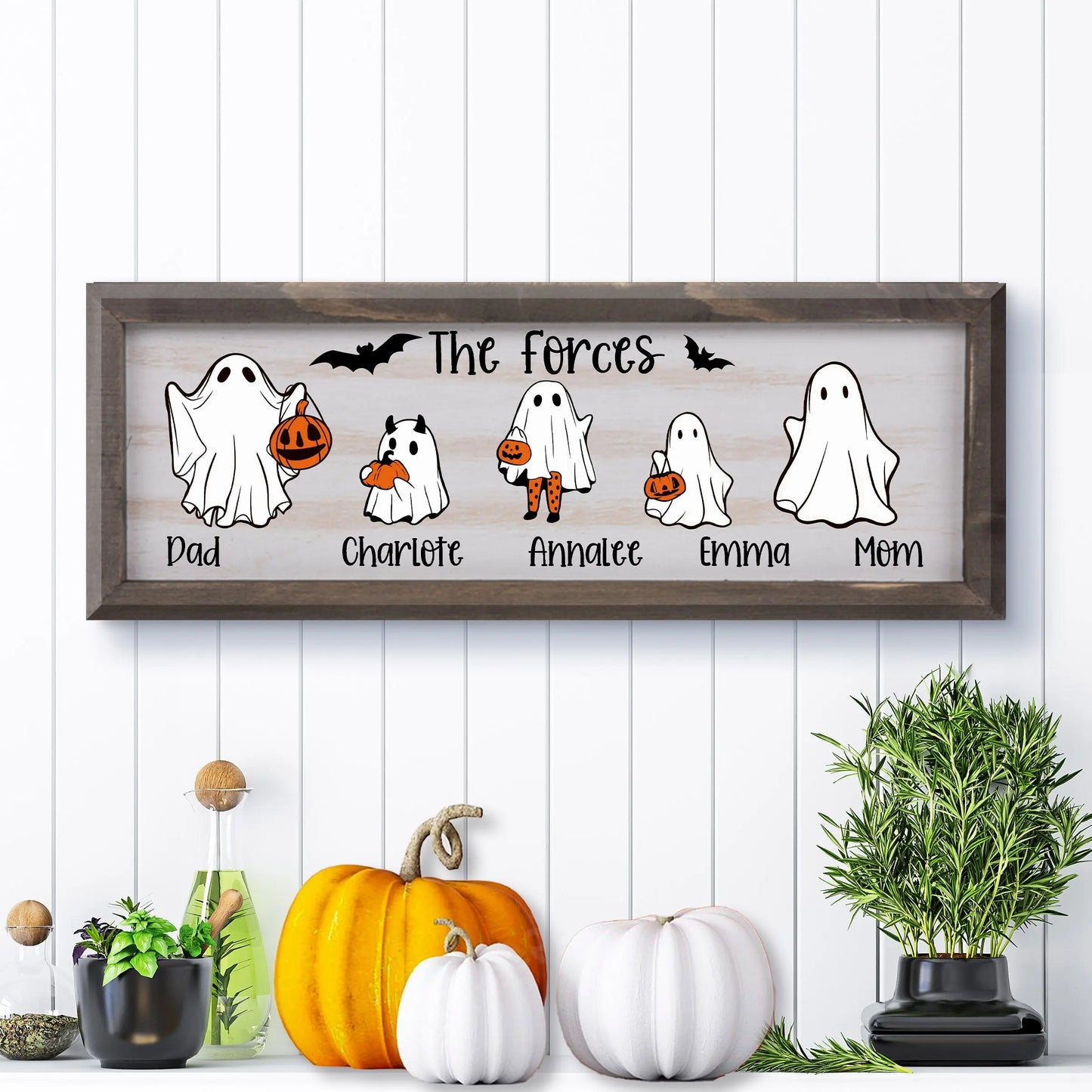 Halloween Ghost Family Whitewashed Wood Frame Sign | Fall Farmhouse Decor - Amazing Faith Designs