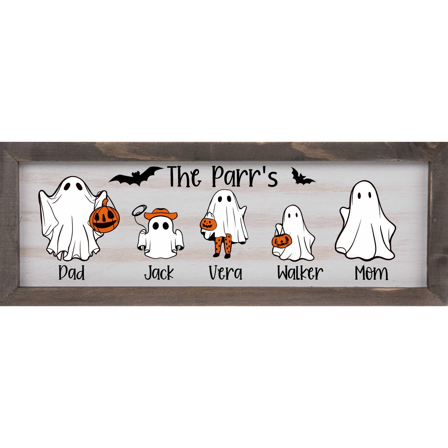 Halloween Ghost Family Whitewashed Wood Frame Sign | Fall Farmhouse Decor - Amazing Faith Designs