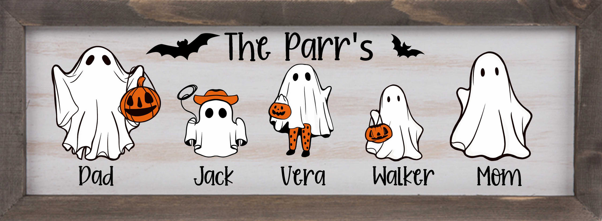 Halloween Ghost Family Whitewashed Wood Frame Sign | Fall Farmhouse Decor - Amazing Faith Designs