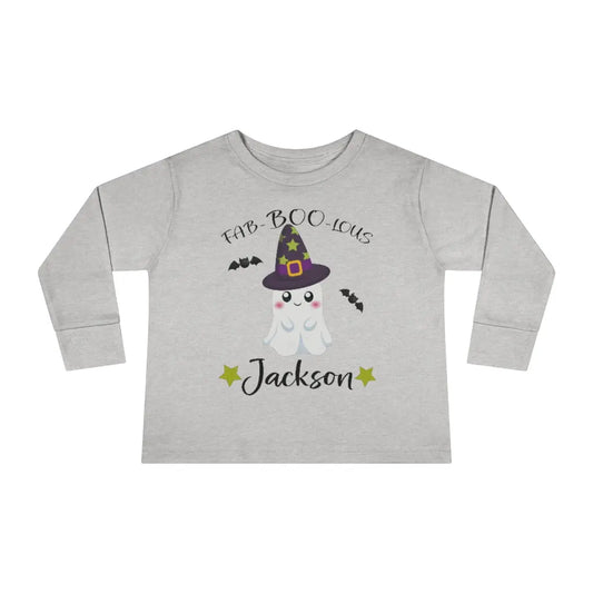 Halloween Ghost Personalized Toddler Long Sleeve Tee, Trick or Treat Shirt Printify