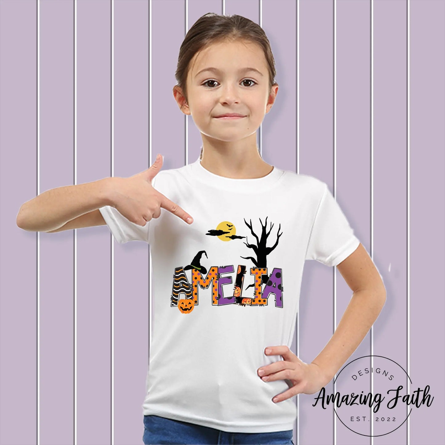 Halloween Personalized Youth Child's T-shirt S M L XL | Custom Halloween Name Shirt Printify
