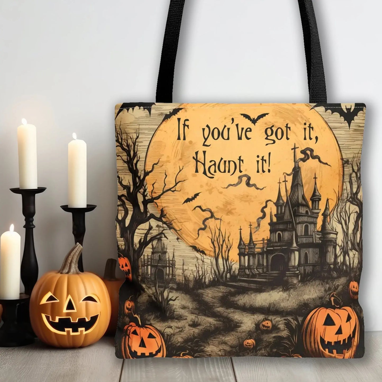 Halloween Tote Bag | Haunted House Tote Bag - Amazing Faith Designs