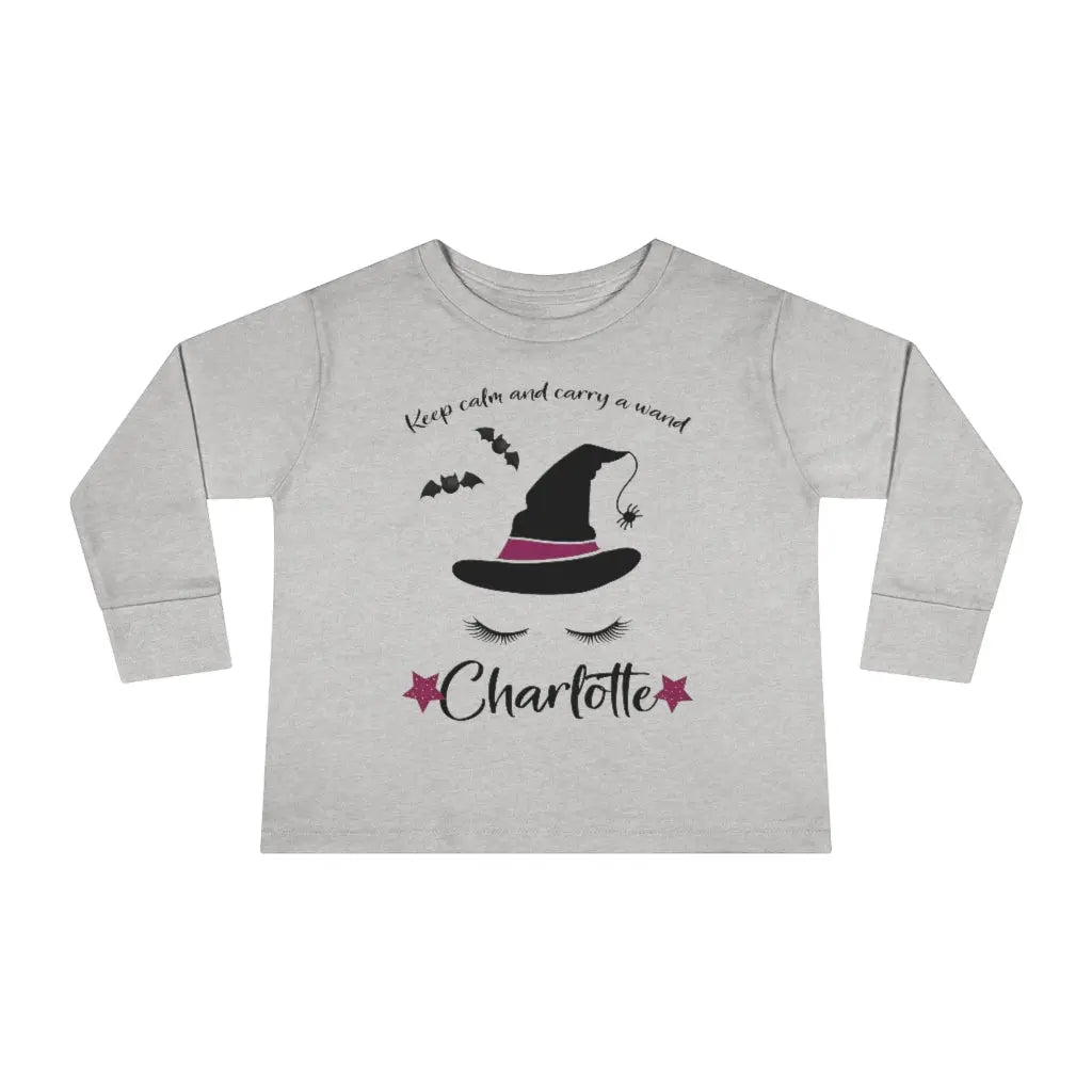 Halloween Witch Personalized Toddler Long Sleeve Tee, Trick or Treat Shirt Printify