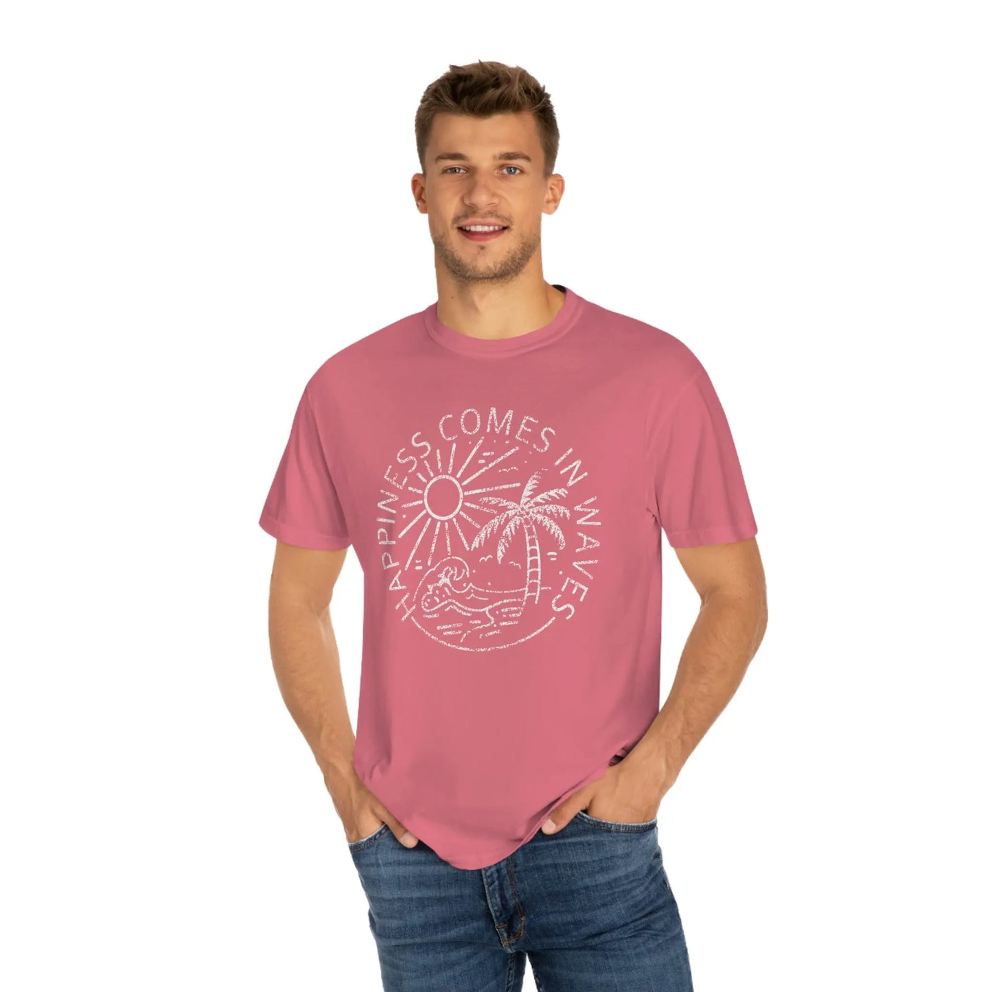 Happiness Comes in Waves Garment-Dyed T-shirt, Beach Shirt Printify