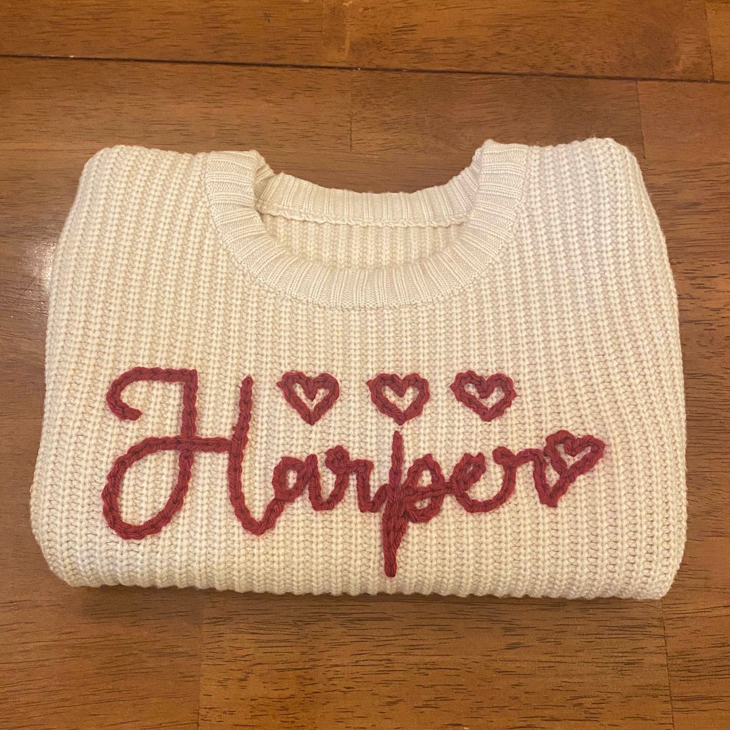 Valentine Hearts Hand Embroidered Name Sweater - Amazing Faith Designs