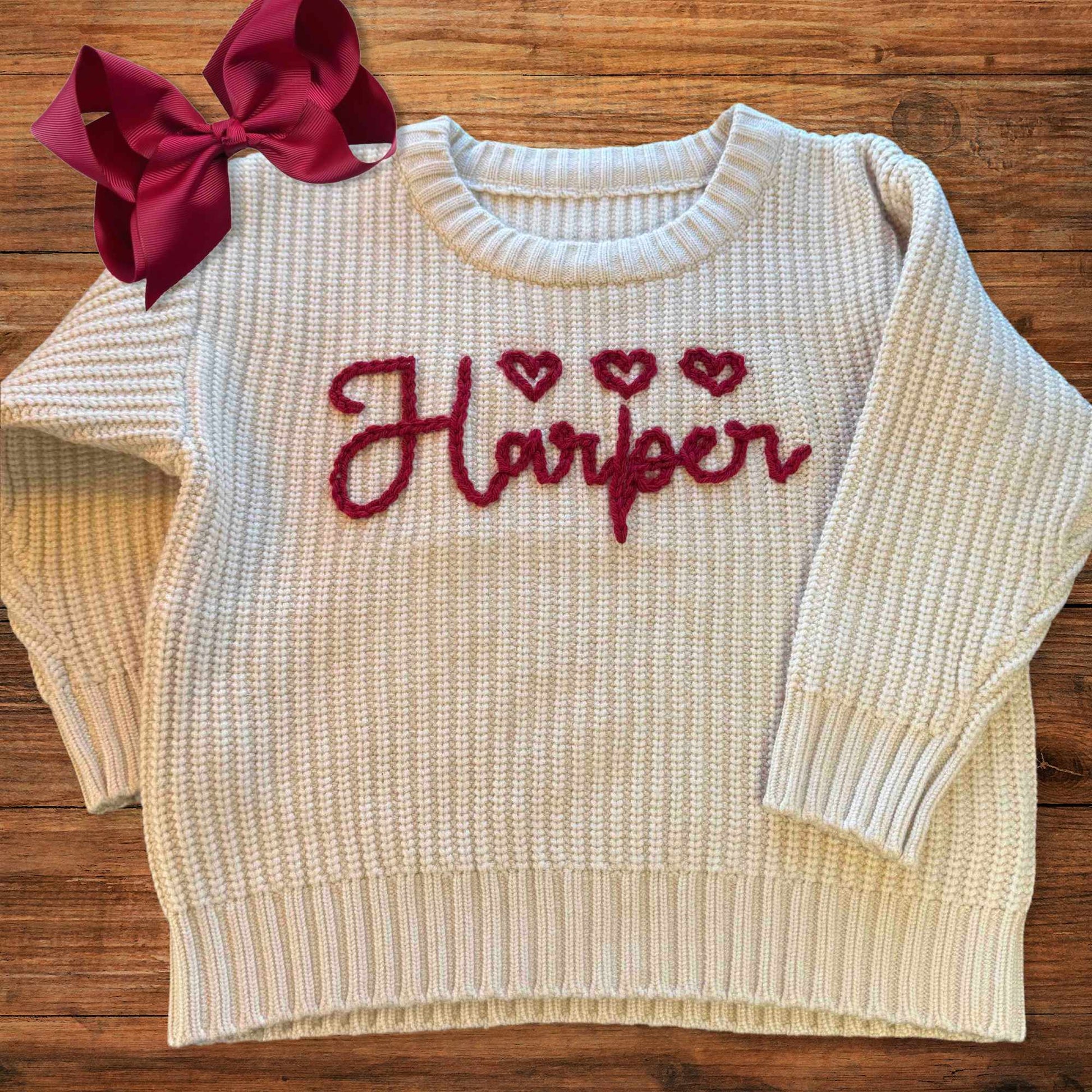 Valentine Hearts Hand Embroidered Name Sweater - Amazing Faith Designs