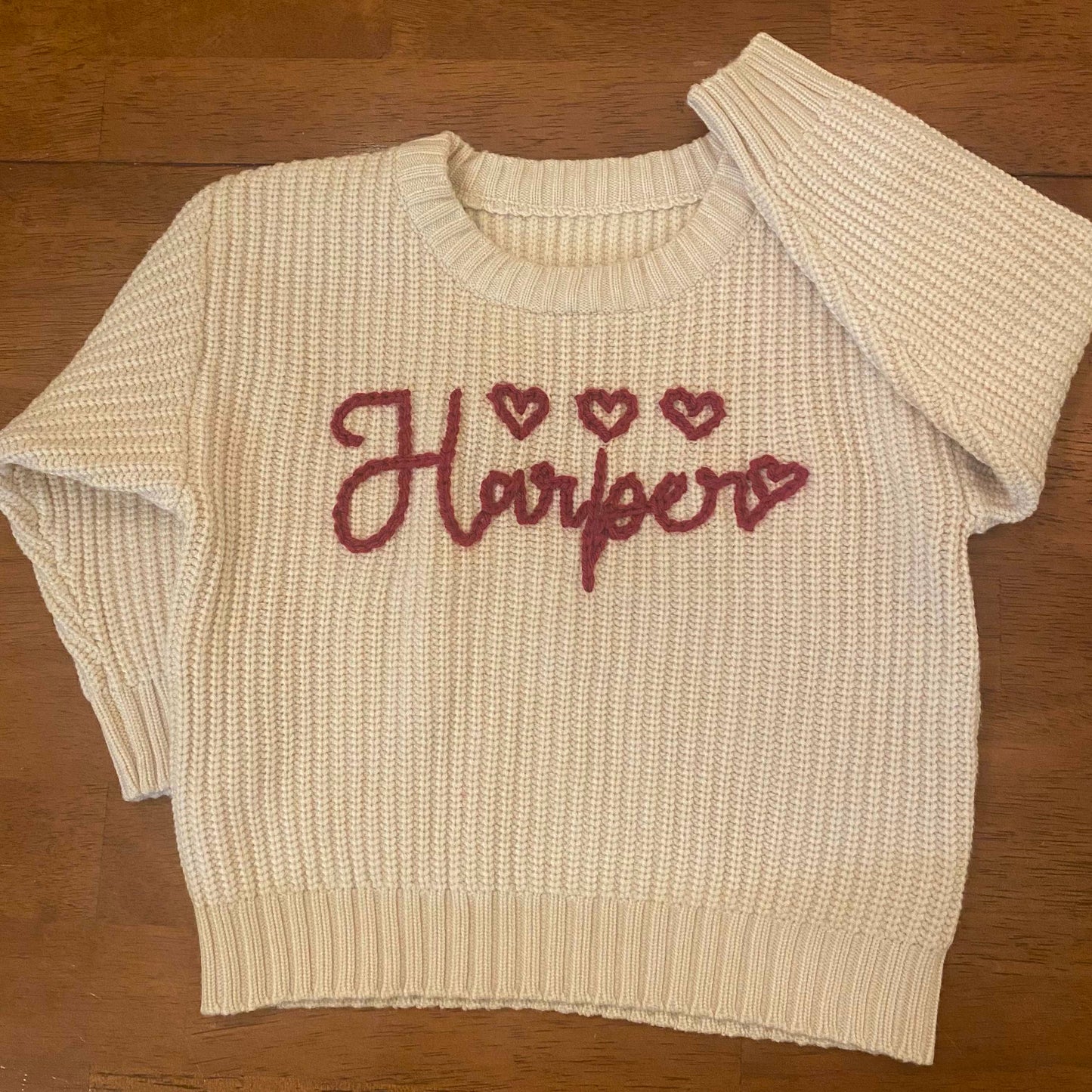 Valentine Hearts Hand Embroidered Name Sweater - Amazing Faith Designs