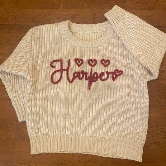 Valentine Hearts Hand Embroidered Name Sweater - Amazing Faith Designs