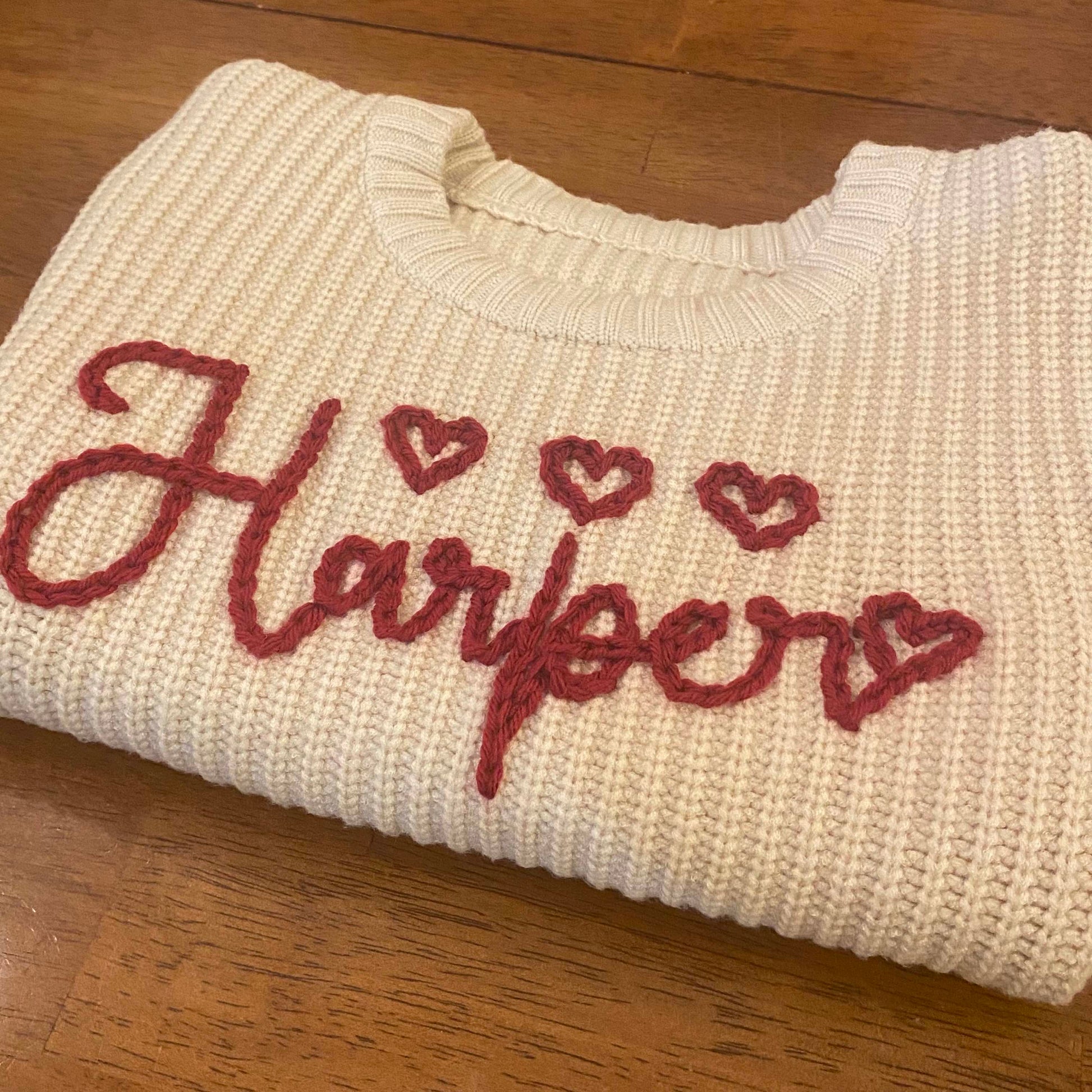 Valentine Hearts Hand Embroidered Name Sweater - Amazing Faith Designs