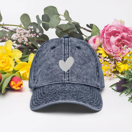 Heart Embroidered Vintage Cotton Twill Cap Amazing Faith Designs