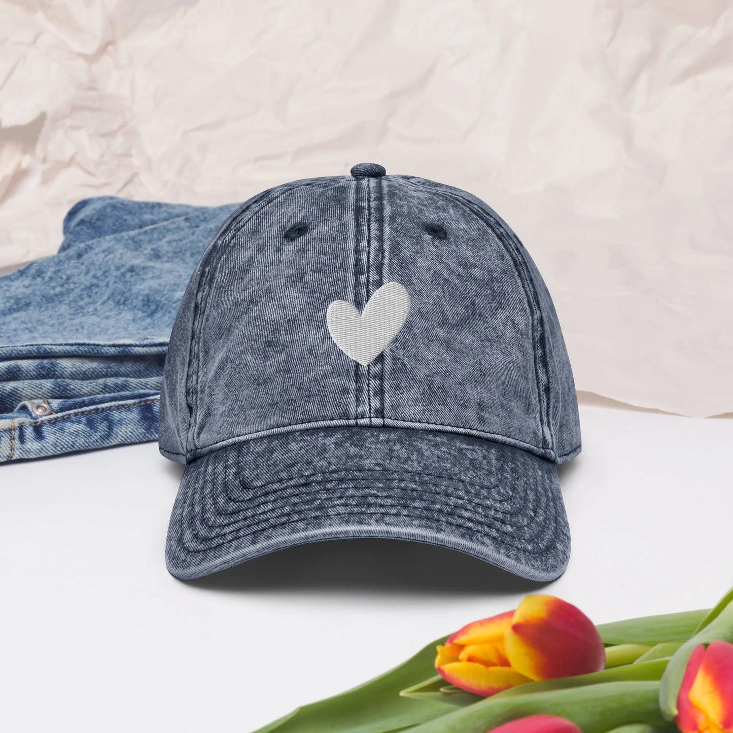Heart Embroidered Vintage Cotton Twill Cap Amazing Faith Designs