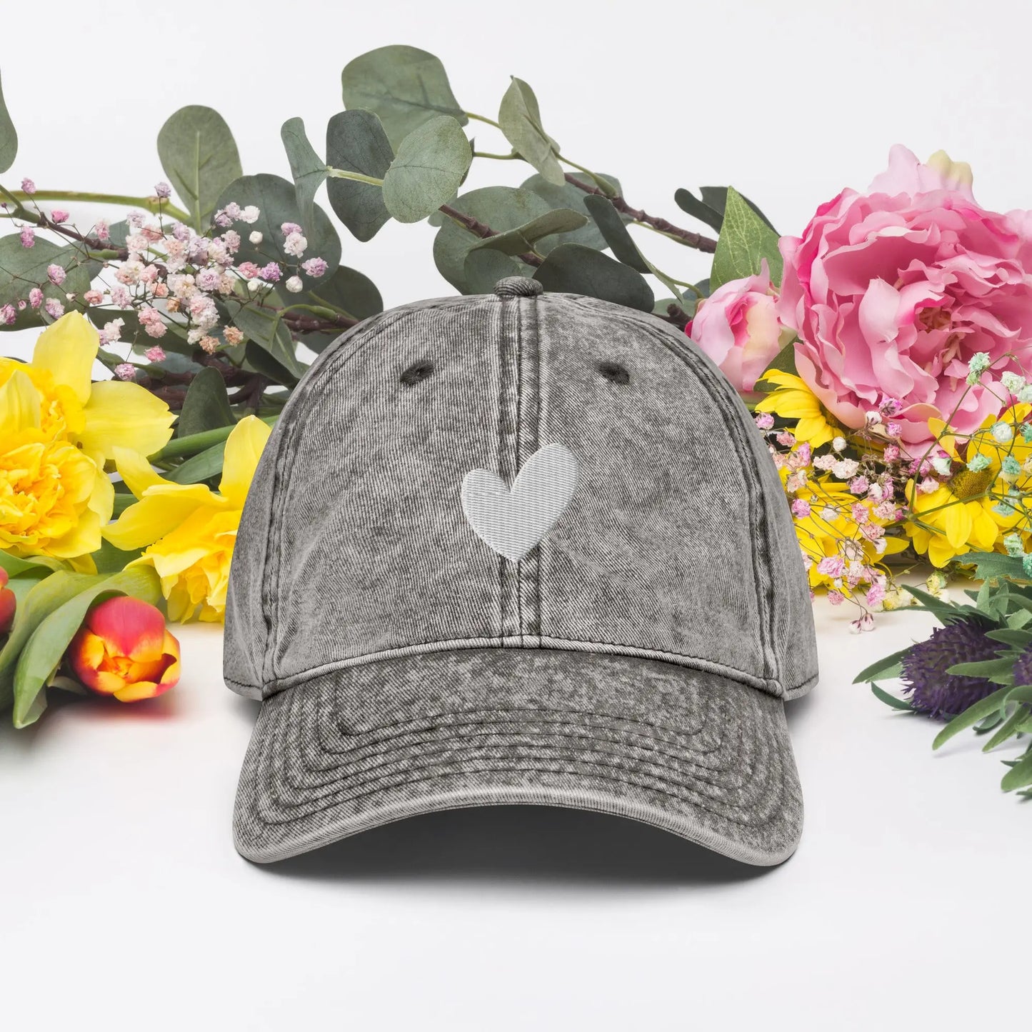 Heart Embroidered Vintage Cotton Twill Cap Amazing Faith Designs