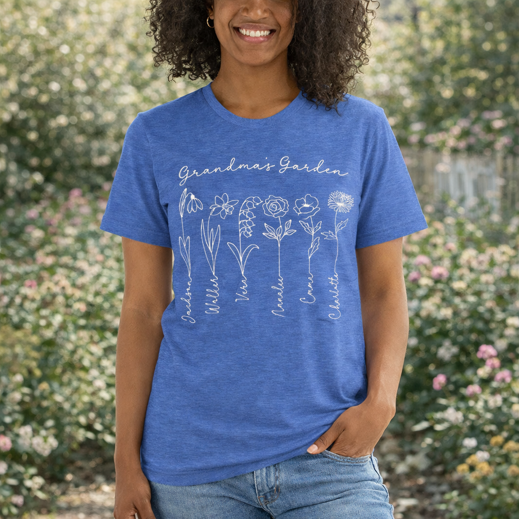 Personalized Grandma’s Garden Birth Month Flower Shirt - Amazing Faith Designs