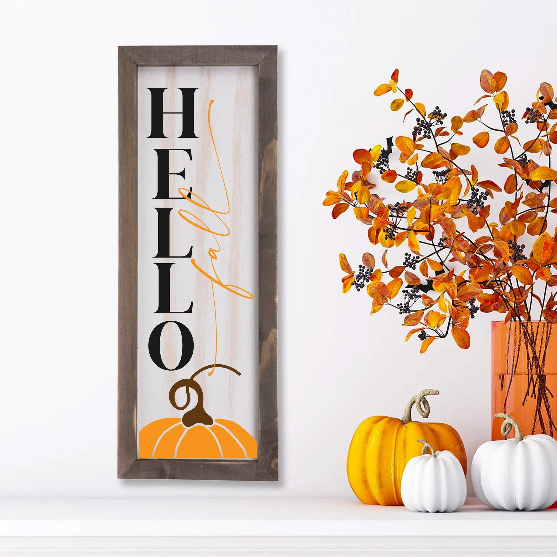 Hello Fall Whitewashed Wood Frame Sign | 15" x 5.5" Christian Farmhouse Decor amazingfaithdesigns