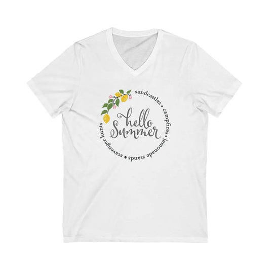 Hello Summer Lemons V-Neck T-shirt | Christian Faith Tee Printify