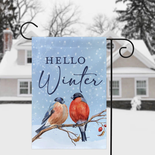 Hello Winter Birds Garden Flag Amazing Faith Designs