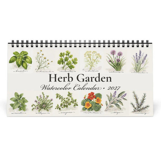 Herb Garden 2027 Desktop Calendar | Original Watercolor Botanical Art Printify