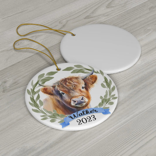 Hereford Cow Personalized Ornament Printify