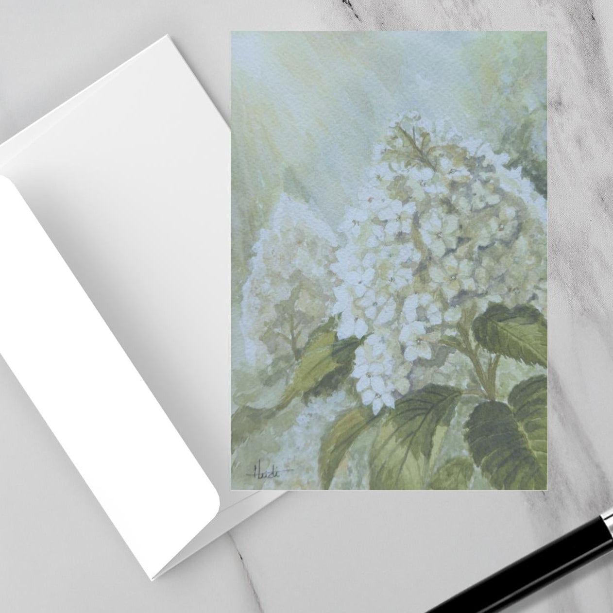 White Hydrangea Watercolor Prints or Greeting Cards