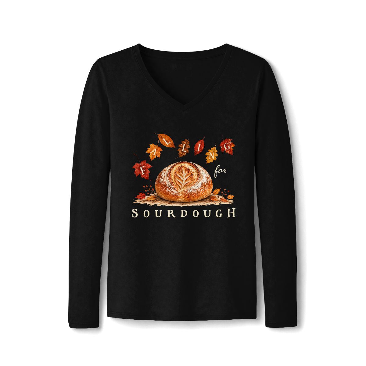 Falling for Sourdough Autumn V-Neck Long Sleeve Tee