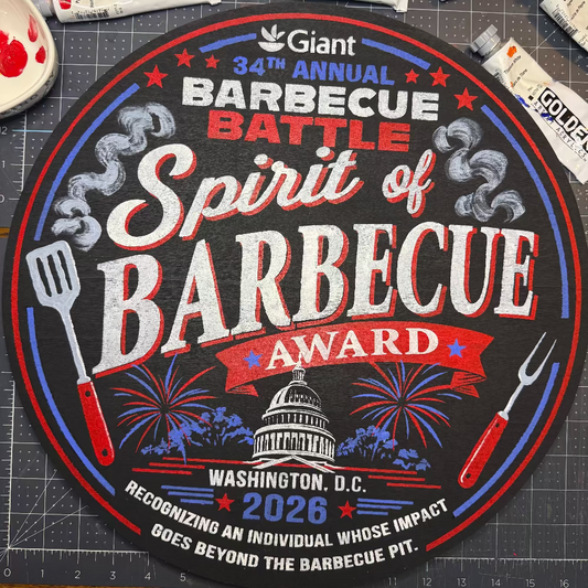 Wood Award Plaque for the 34th Annual Barbecue Battle Spirit of Barbecue Award in Washington, D.C.