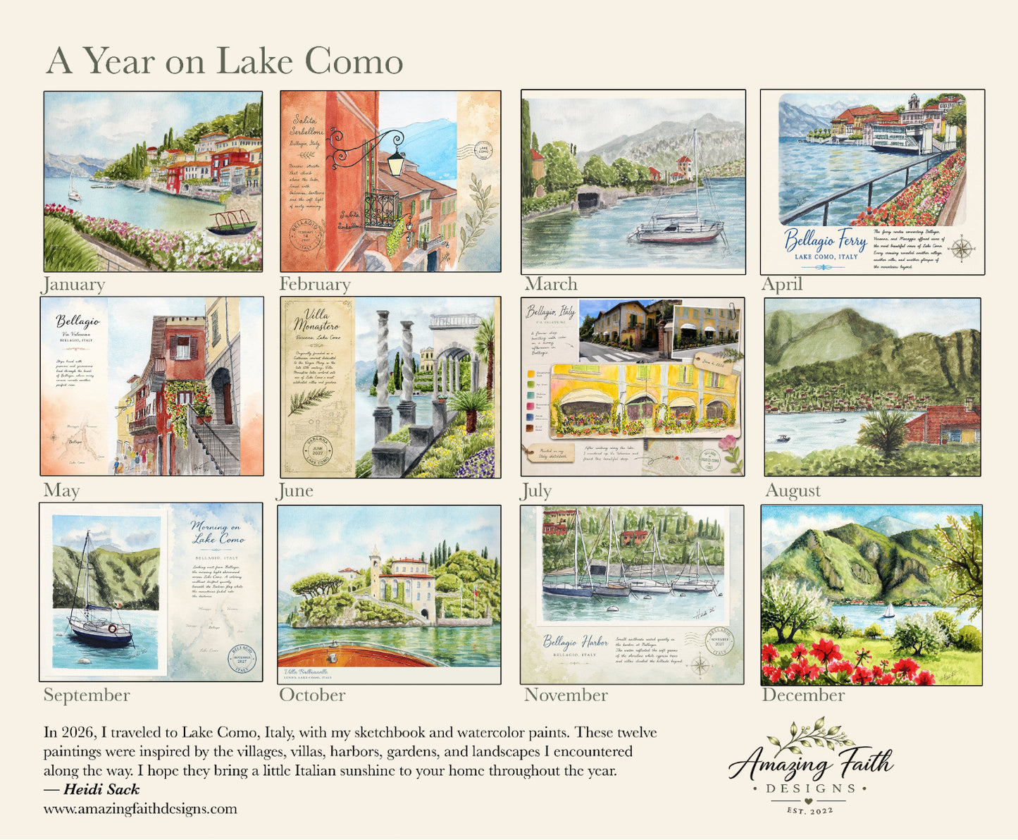 Lake Como 2027 Watercolor Calendar | Watercolors from Italy