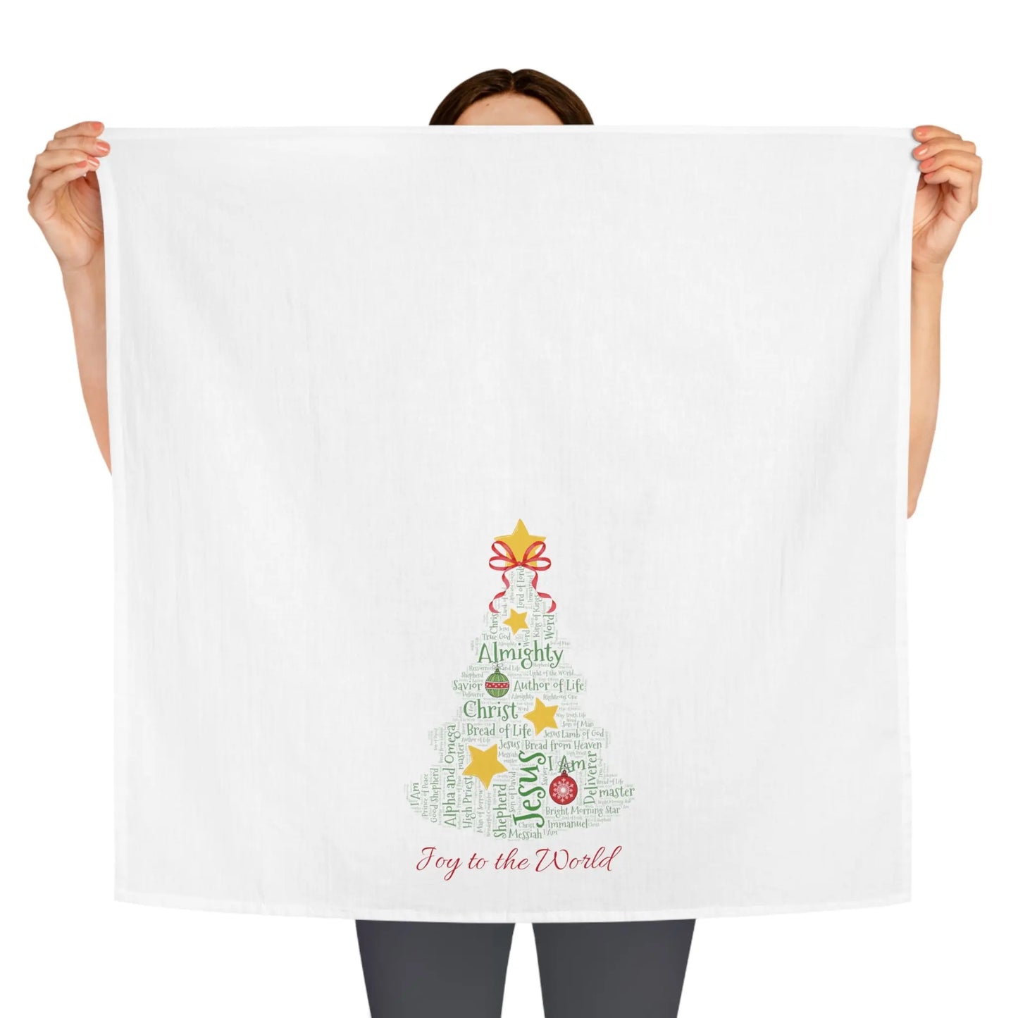 Jesus Christmas Tree Kitchen Tea Towel - 50 Names of Jesus Printify