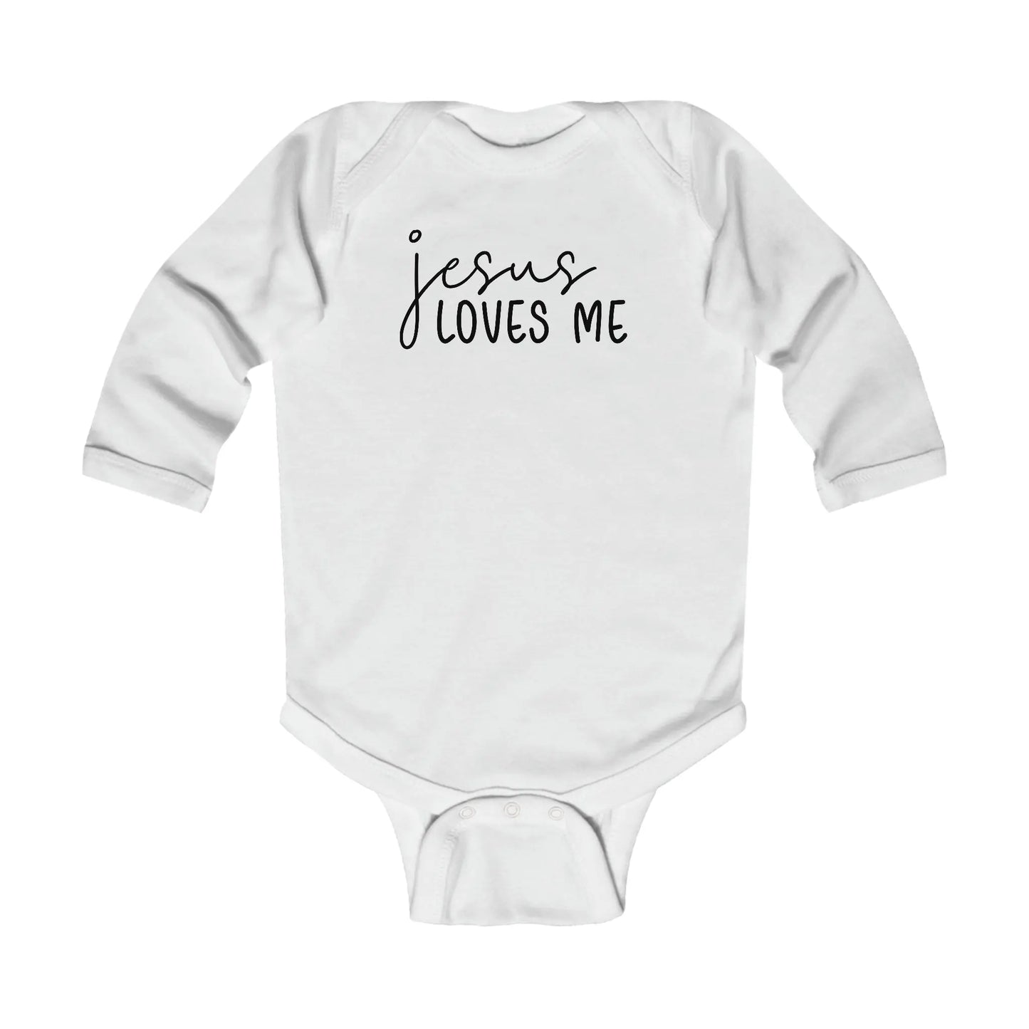 Jesus Loves Me Infant Long Sleeve Onesie Printify