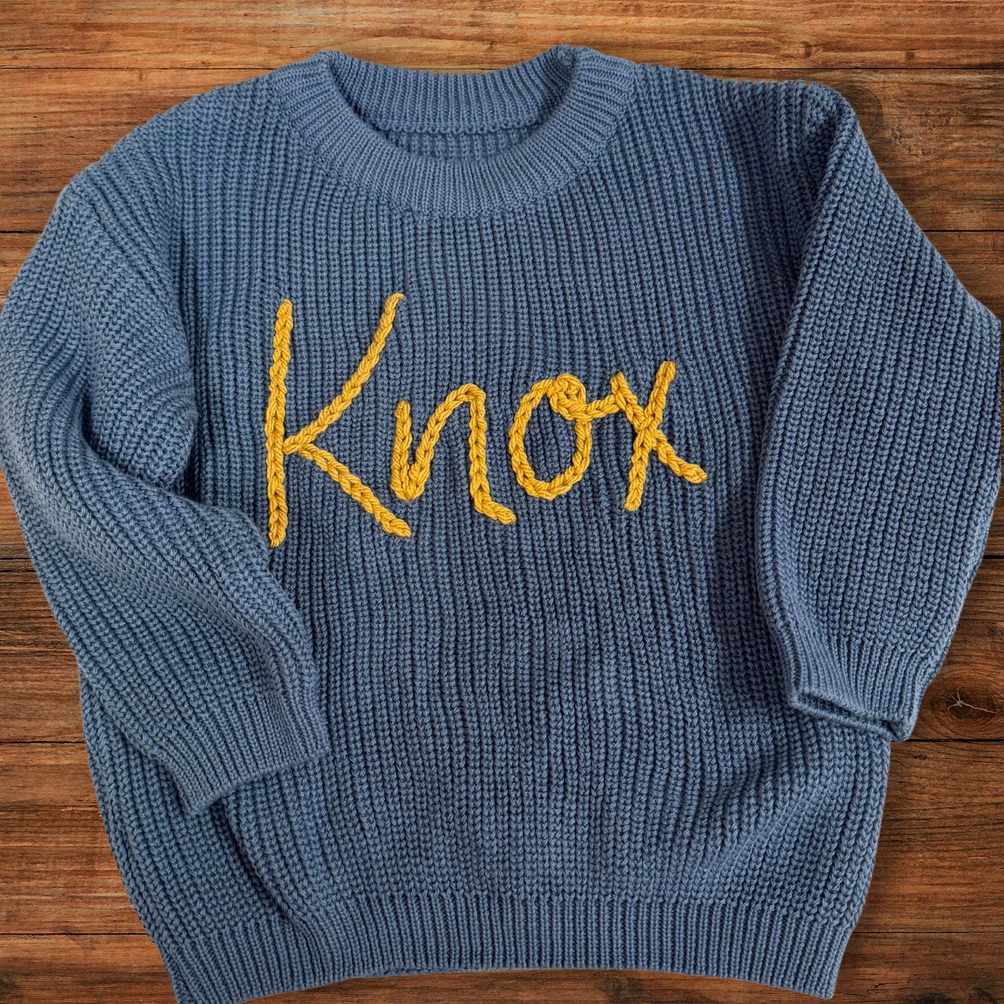 Hand Embroidered Name Sweater- Single Color Yarn - Amazing Faith Designs